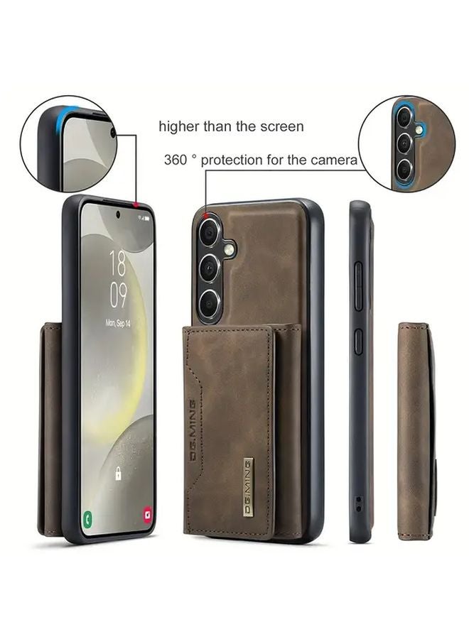 Samsung A34 Wallet Case Coffee Color with Card Slots Detachable Magnetic Kickstand Shock Resistant Cover - Image 5
